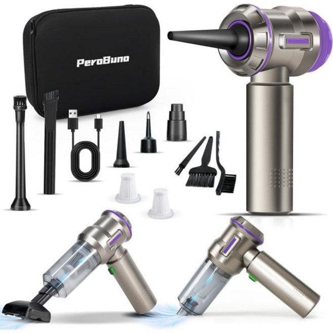 PC용 페로부노 에어 더스터 20000RPM 압축 공기 미니 진공 2-in-1 런타임 최대 35분 3단 기어와 충전식 배터리가 장착된 브러시리스 모터 전기 송풍기 - 캔 키보드