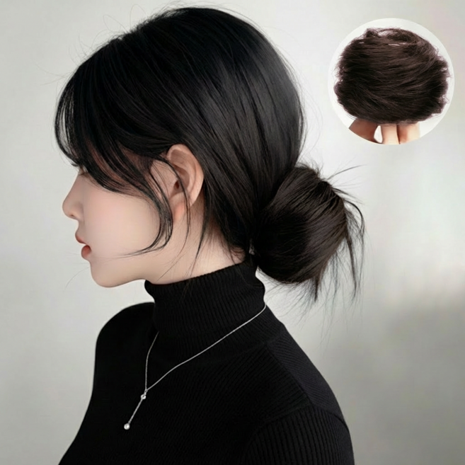 SEVOREN 풍성한 볼륨 올림머리 고무줄 똥머리 가발 부분가발, 1개, 내추럴 블랙