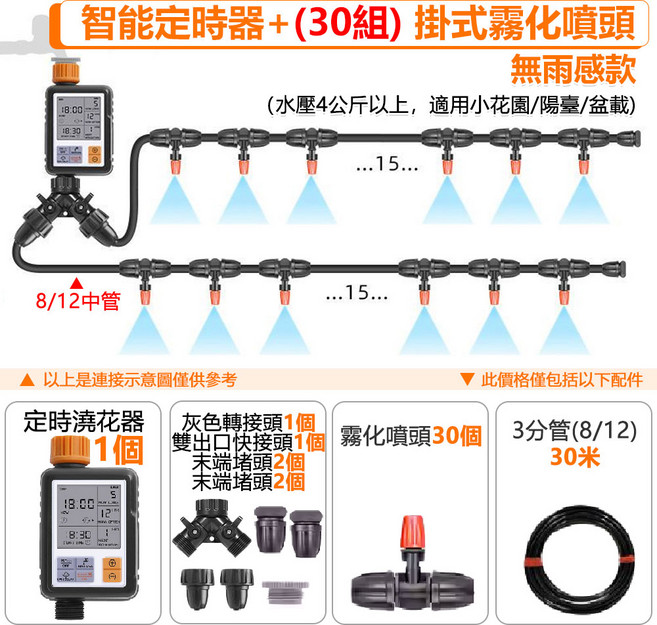 NADSTER 自動灑水定時器, 智能定時器+霧化噴頭Y型30組, 1套
