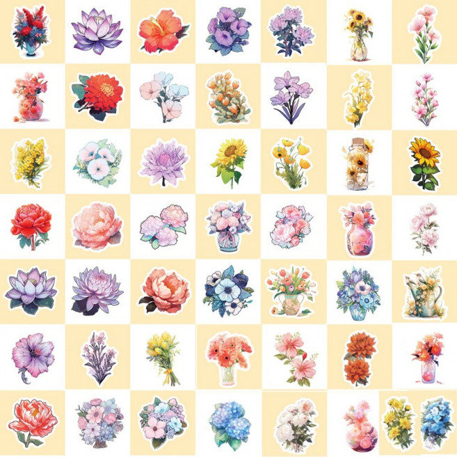 플라워 시리즈 리무버블 스티커 50매, 2세트, 혼합(S2186) 50매
