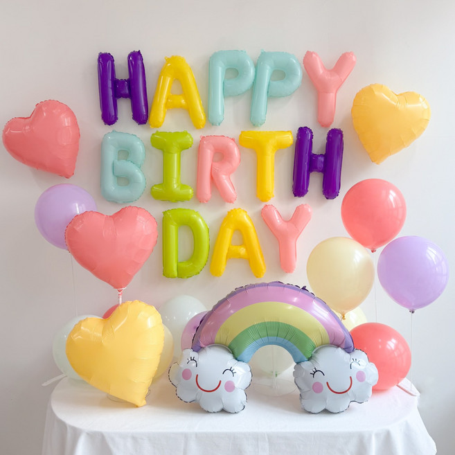 쏙쏙마켓 생일파티 풍선세트 홈파티 축하 이벤트 파티용품 풀세트, 무지개 생일풍선세트