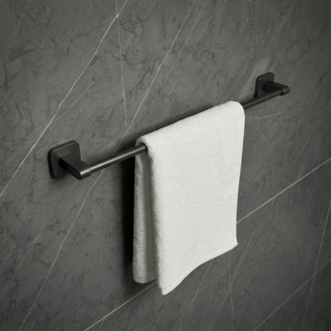 길상마켓 무타공 부착식 강력접착 수건걸이, 블랙, 1개