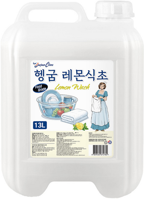 봉쥬르끌레어 헹굼 레몬식초 13L 세탁물헹굼 섬유유연제 청소용 강력청결 탈취 락스대신 레몬 식초입니다