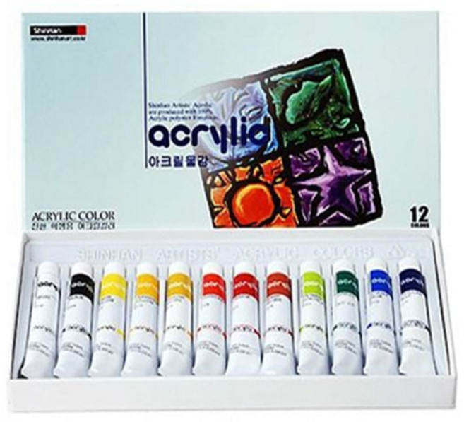 학생용 아크릴 물감 12색 7.5ml 미술 취미 공예용 튜브형 미술용품 채색도구 12색물감