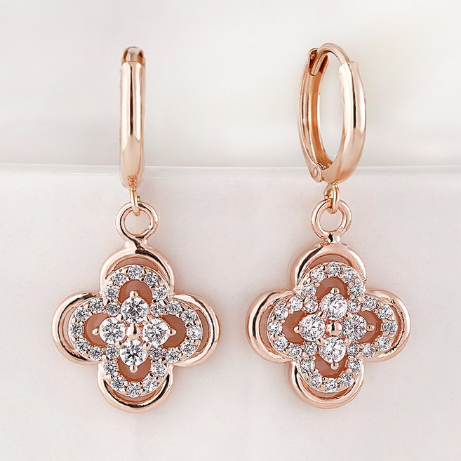 루이델라 14K 18K 여성 데일리 골드 럭키 클로버 루이 플라워 원터치 금 귀걸이