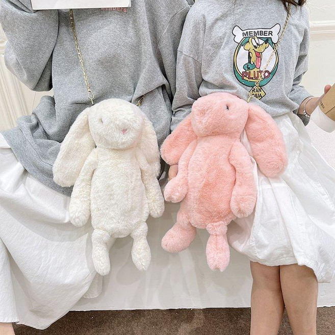 토끼 인형 가방 동물 귀여운백 크로스 미니 여행 화이트