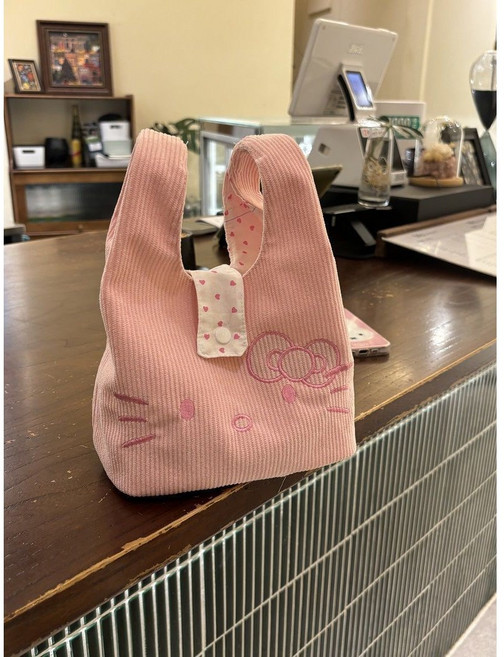 헬로키티 핑크 코듀로이 미니 토트백 데일리 손가방 도시락 가방 감성 미니백