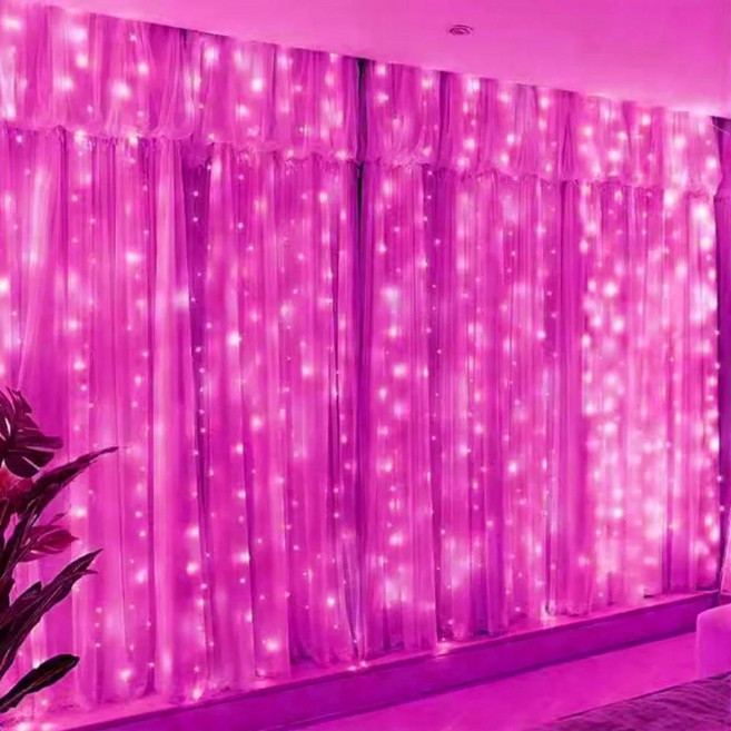 커튼 전원 모드 리모컨 이드 무바라크 라마단 장식용 결혼식 요정, 01 Multicolor, 01 3X2M 200LEDs-Battery, 3. Pink / G. 600LEDS 6Mx3M