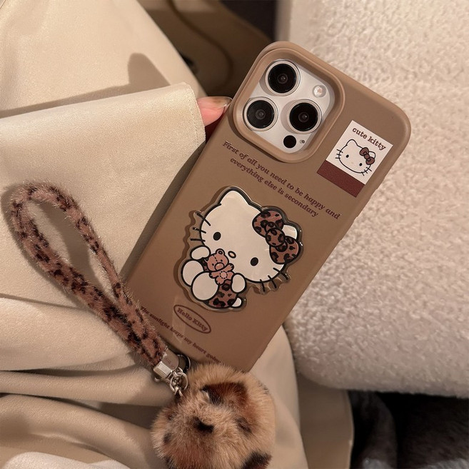 다이슝 브라운 호피 키티 아이폰 케이스 입체 호환 스트랩 케이스