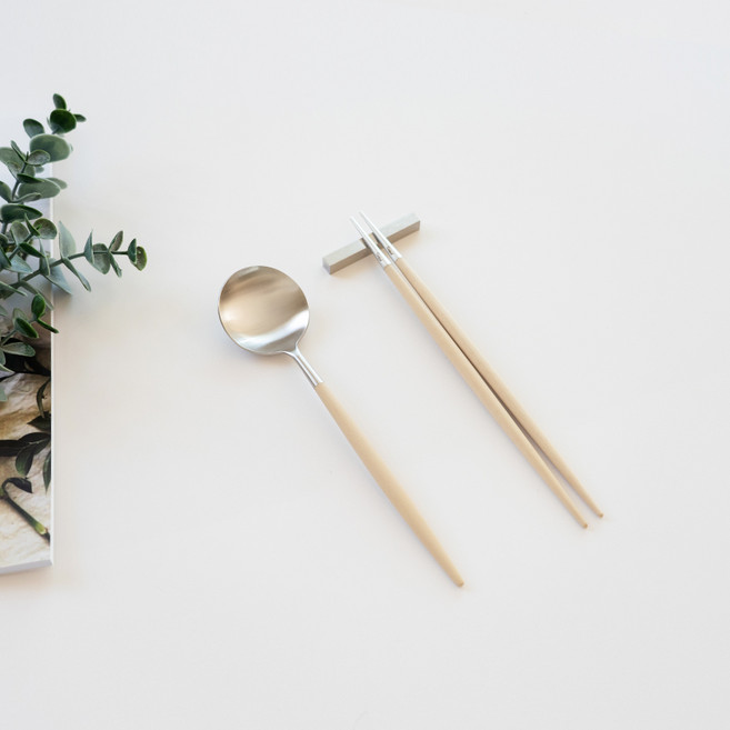큐티폴고아 아이보리 한식세트(실버) 디너스푼 젓가락, 아이보리실버, 1개