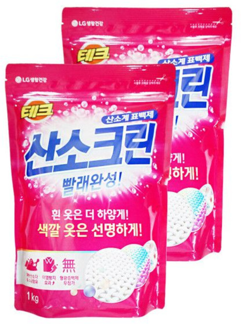 엘지 테크 산소크린 가루형 산소계 표백제 1kg 2개 세탁 빨래 분말