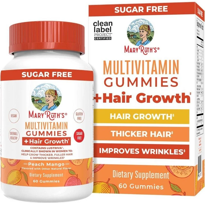 마리루스 멀티비타민 헤어 그로우스 구미젤리 Multivitamin 피치 망고맛 60개, 1개, 60정 - 쿠팡