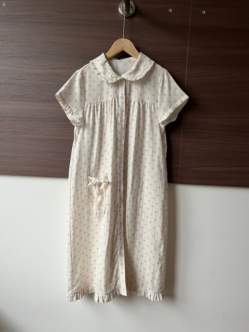 DIU 娃娃領波點花邊棉睡裙女夏季純棉短袖薄款家居服甜美睡衣裙子