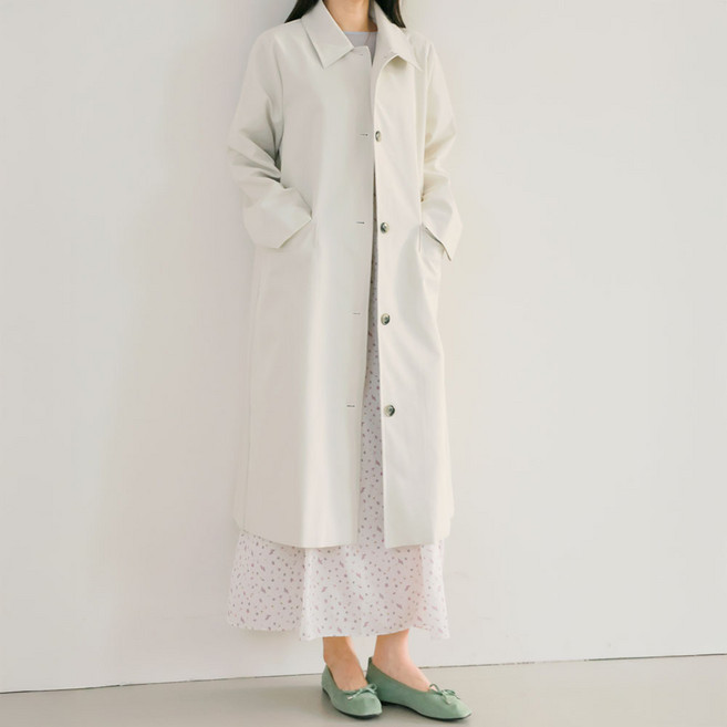 피오네 싱글버튼 오버핏 바바리 코트