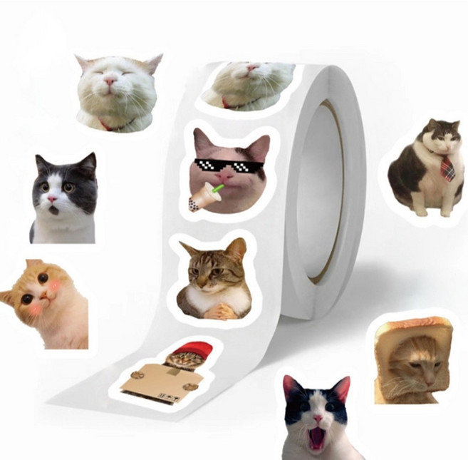 웃긴 짤 고양이 스티커 롤 500매 다꾸용 귀여운 동물 캐릭터, 1세트, 고양이밈