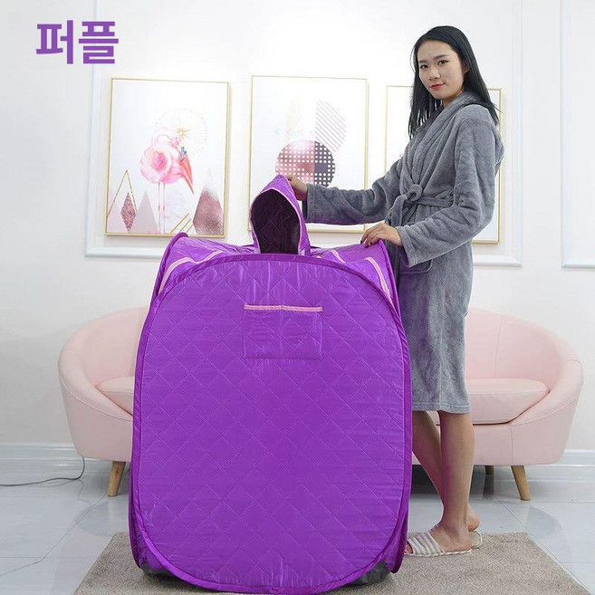 사우나 히노끼욕조 이동욕조 반신욕기 건식사우나 좌식사우나 반신욕욕조 1인용 접이식 휴대용, 싱글 박스 퍼플+증기선 없음 QKK