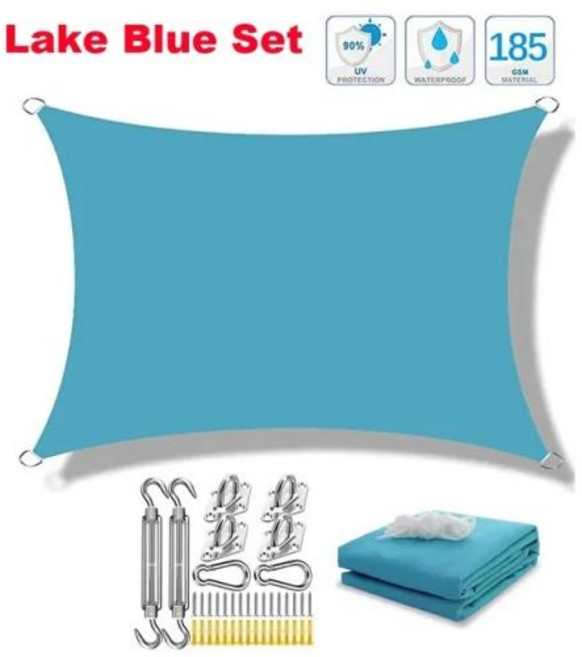 방수 대형 태양 대피소 차양 보호 야외 캐노피 정원 파티오 풀 그늘 천막 캠핑 ﻿, 400x600cm, lake blue Set