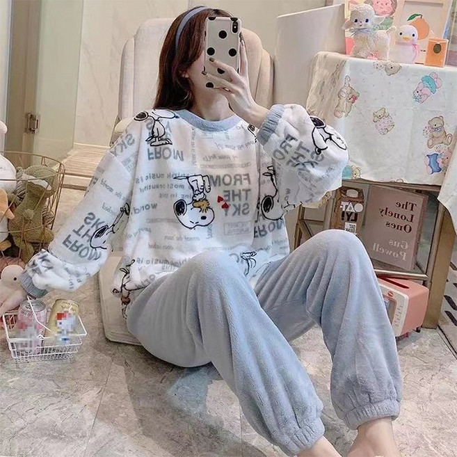 보들보들 잠옷 상하 겨울 극세사 파자마 캐릭터 여성 수면잠옷 세트