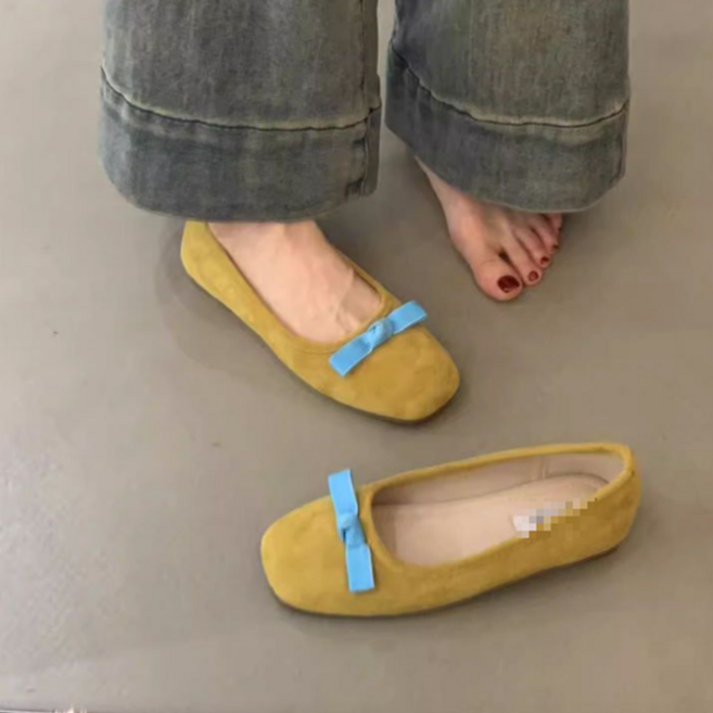 TKX 여성용 봄여름 가을 플랫슈즈 스웨이드 리본 포인트 캐주얼 편안한 신발 귀여운 디자인 K53