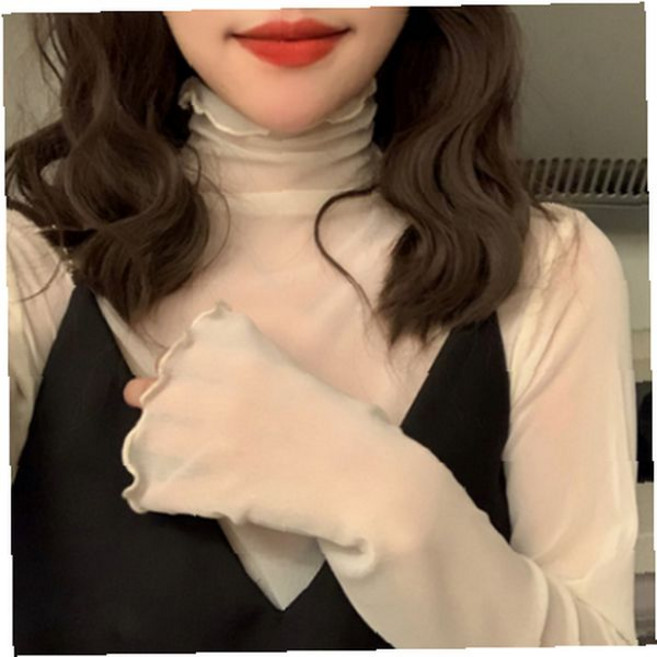 시스루 망사 레이어드 이너 블라우스 꼬박이 티셔츠 여성 데일리 오피스 페미닌