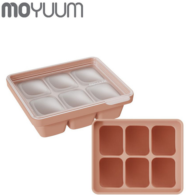 moyuum 副食品製冰盒 6格 附蓋, 南瓜橘, 1個, 60ml