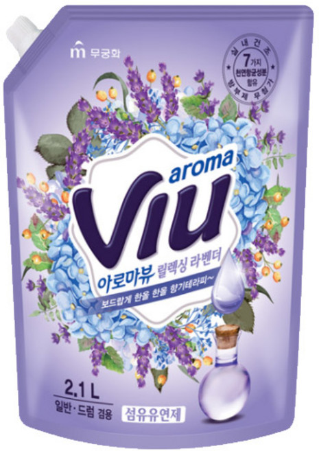 아로마뷰 섬유유연제 릴렉싱 라벤더 리필, 2.1L, 4개