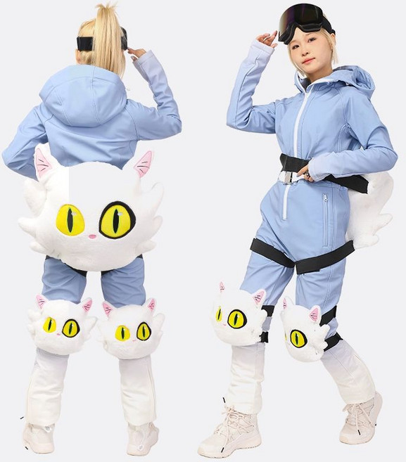 거북이엉덩이보호대 스키 보호 낙하 꼬리뼈 거북이 짧은 엉덩이 방수 힙패드 무릎패드 부드러운 핑크스트로베리베어, 팔꿈치 보호대 1개, 화이트캣