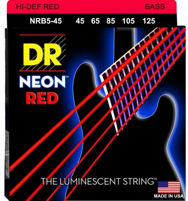 기타 DR 하이디프 네온 레드 베이스 미디엄 5 어쿠스틱 줄 NRB5-45, NEON™ RED: 5-String Medium 45-