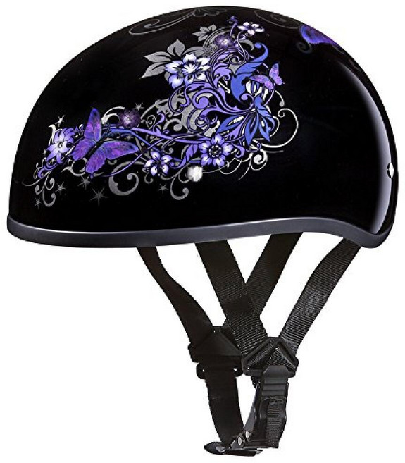Daytona Helmets 3/4 성인용 오픈 페이스 오토바이 헬멧 - DOT 승인 베스파 남성용 듀얼 바이저 여성용 레트로 카스코 모페드 크루저 보버 및 차퍼용, 고광택 블랙, 버터플라이