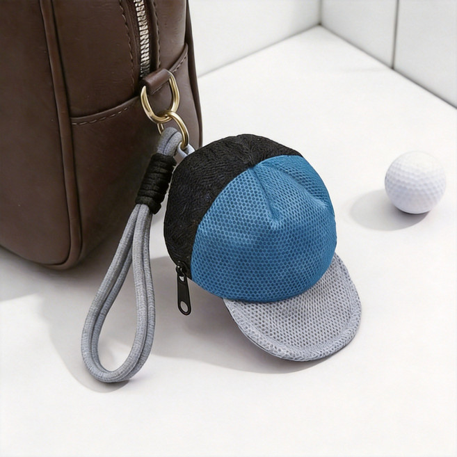 MINEZAKI 볼캡 골프공파우치 라운딩 필드 골프티 수납 세트 클립형 블랙, 1세트, 불랙