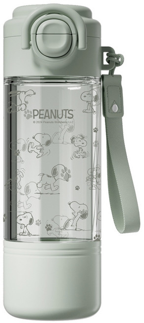 【優貝選】史努比 SNOOPY 滿版 直飲/吸管 一蓋兩用 大容量便攜水壺 550ML, 綠色, 1個