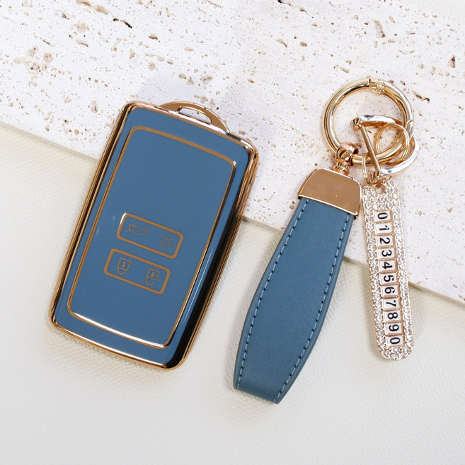 트니르 르노삼성 호환 2024 아르카나 QM6 SM6 XM3 차 키케이스 tpu 가죽 키링 키홀더 차량용품, 르노A타입, 일반오링, 블루