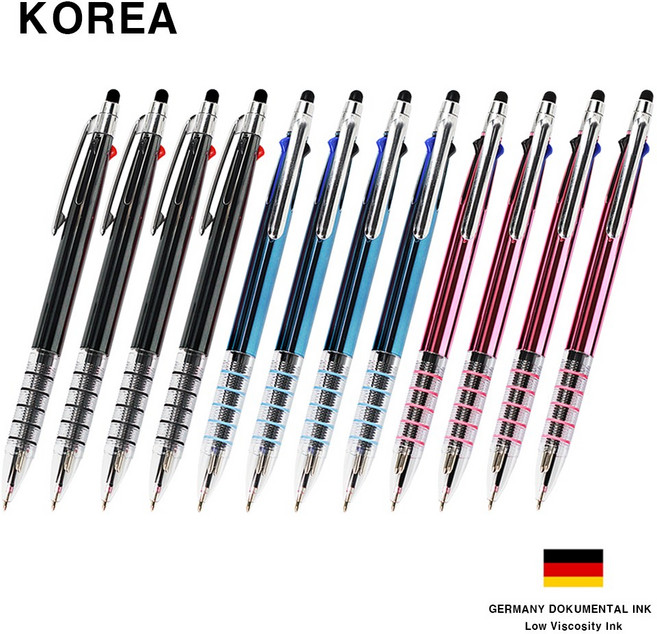 코리아 5링 니들 3색 터치펜 초저점도 독일 잉크 볼펜 0.7mm, 색상혼합, 12개
