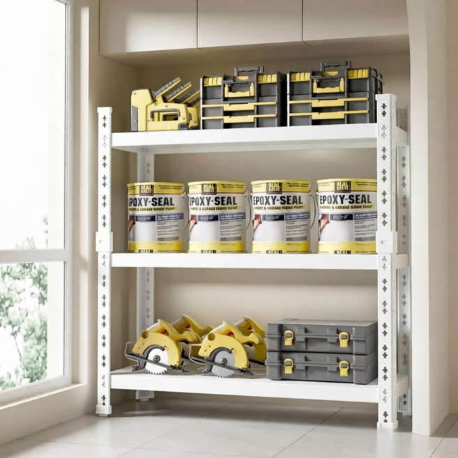 인더몰 무볼트 앵글 튼튼한 철제 선반, 3단, 화이트