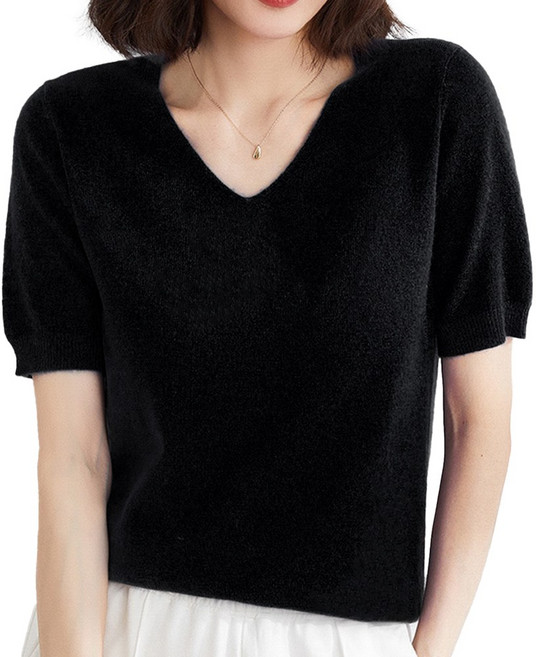 지나홈 여성 브이넥 반팔 니트 1P