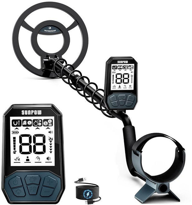 성인용 SUNPOW 금속 탐지기 - 10인치 IP68 방수 탐색 코일 새로운 업그레이드된 DSP 칩-5 모드 금 탐지기 - 강력한 간섭 방지-OTMD04, Black&Blue