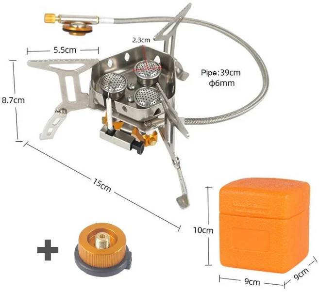 TARKA 3 헤드 가스 스토브 관광 캠핑 버너 접이식 배낭 용광로 5800W 야외 하이킹 피크닉 바베큐 요리 장비, 01 Stove with adapter, 1개