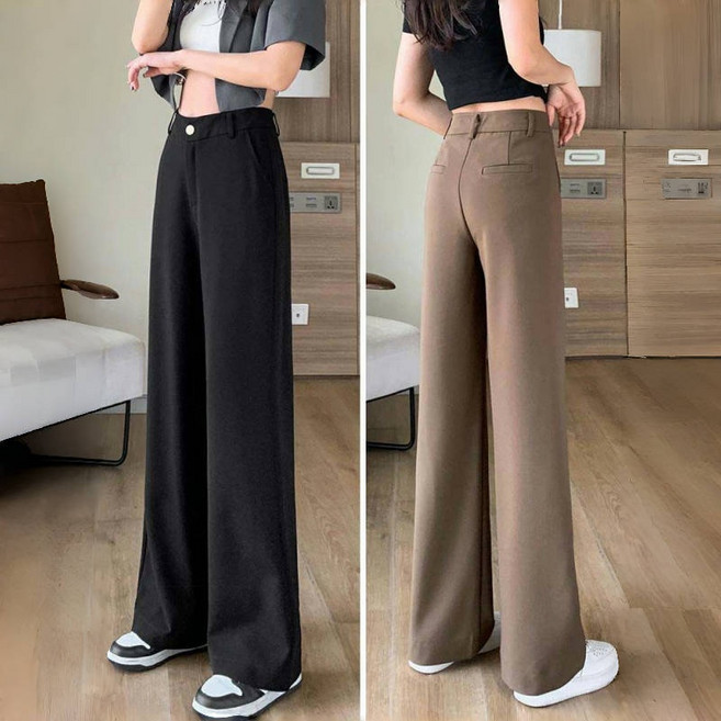 AOKADA 여성 봄 가을 오버핏 정장 팬츠 드롭핏 와이드 바지