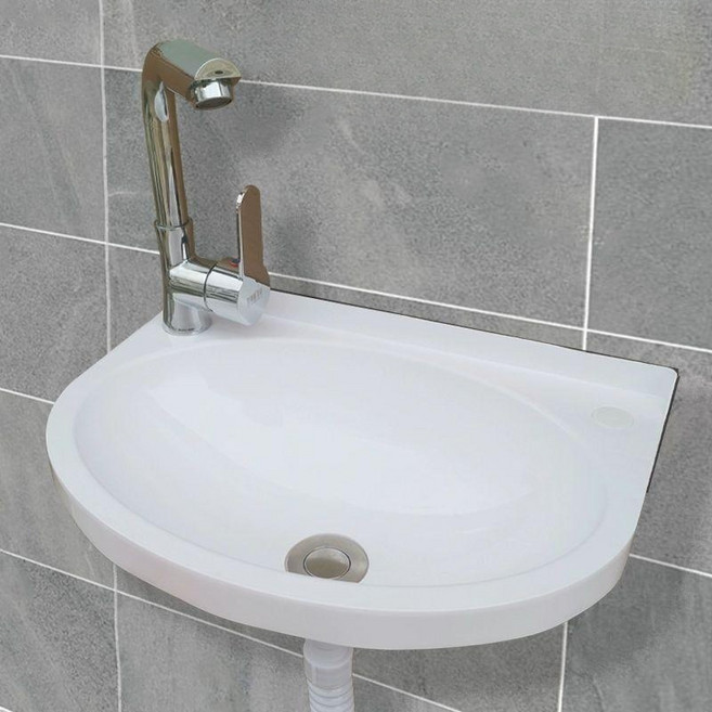 무타공 벽걸이 플라스틱 간편설치 간이 욕실 세면대 간이세면대, 중형 세면대+플라스틱 낮은 수도꼭지