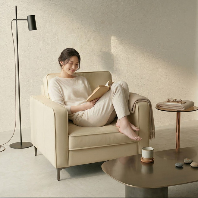 필우드가구 노바 1인용 비건 레더 가죽 소파, 버터