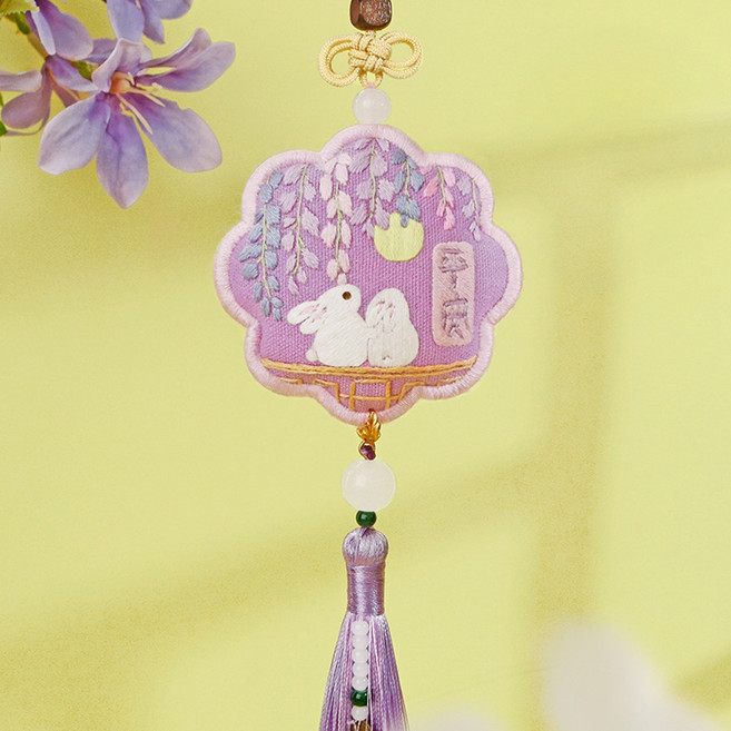 刺繡平安香囊 DIY手作材料包, 1個, A637花月平安 (掛繩),送9cm繡棚