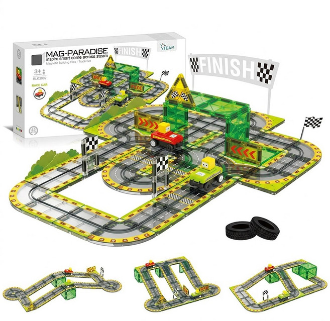 토요요 자석 블록 트랙 자동차 장난감 조립 레일 개방형 완구 어린이 역할놀이 생일 선물 추천 CL-P1, 1세트, 레이싱 자석 트랙