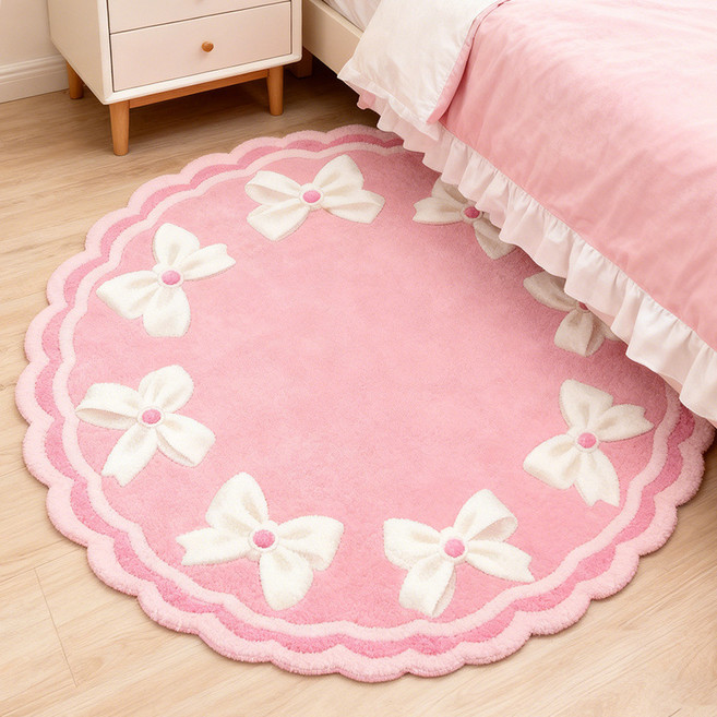 공주풍 원형 러그 카펫 리본 핑크 발매트 집꾸미기 인테리어