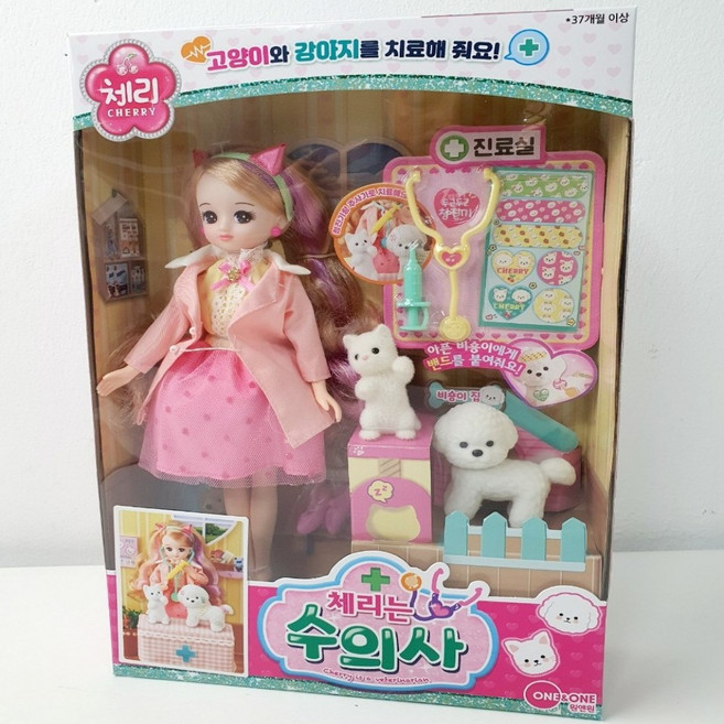 원앤원 체리는 수의사 고양이와 강아지 치료 병원놀이 완구 장난감, 1개