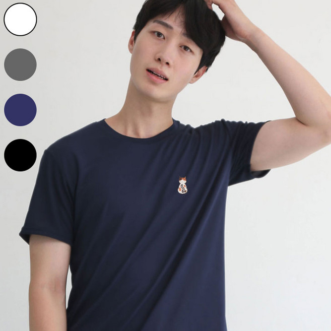 남녀공용 기능성 메쉬 반팔 쿨티 쿨론 여름 티셔츠 뒷태고양이 자수