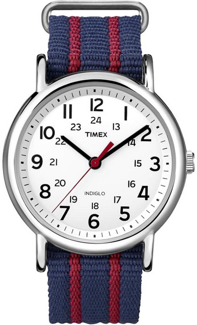 Timex 남여공용 위캔더 38mm 나일론 슬립쓰루 스트랩 시계 그레이/오렌지 스트라이프 (T2N649)