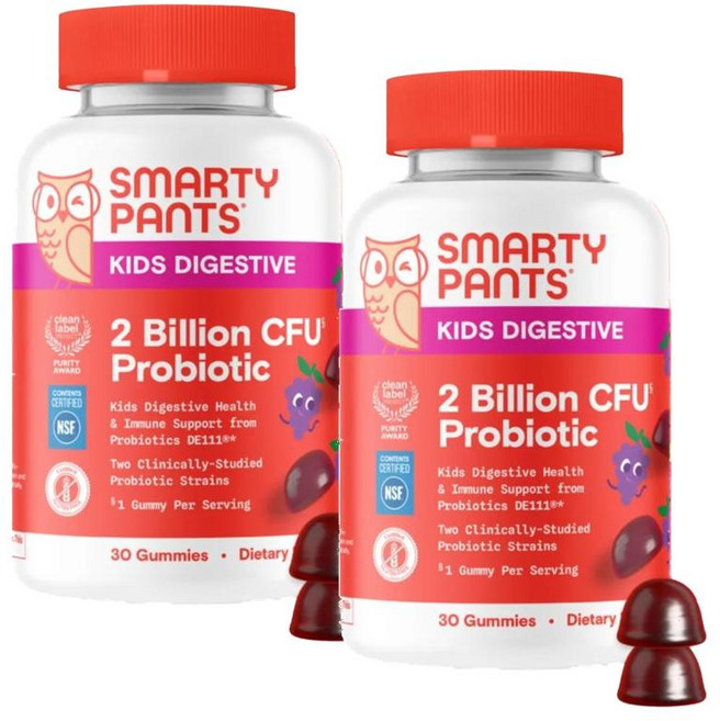 스마티팬츠 키즈 유산균 20억 CFU 프로바이오틱 포도맛 구미 젤리 SmartyPants Kids Digestive Probiotic, 2개, 30정