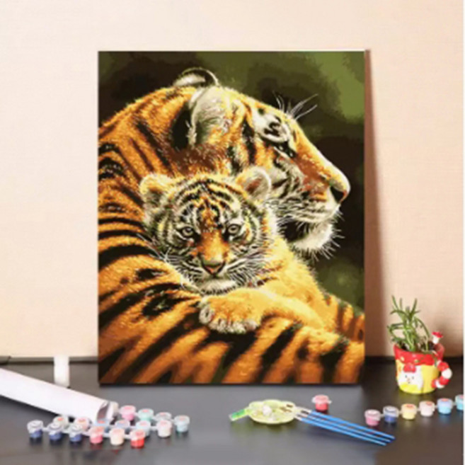 푸아이 명화그리기 호랑이 가족 모음 3종 캔버스 2.5cm액자 유화그리기 소형-대형사이즈, 40x50cm, NO.2, 1개