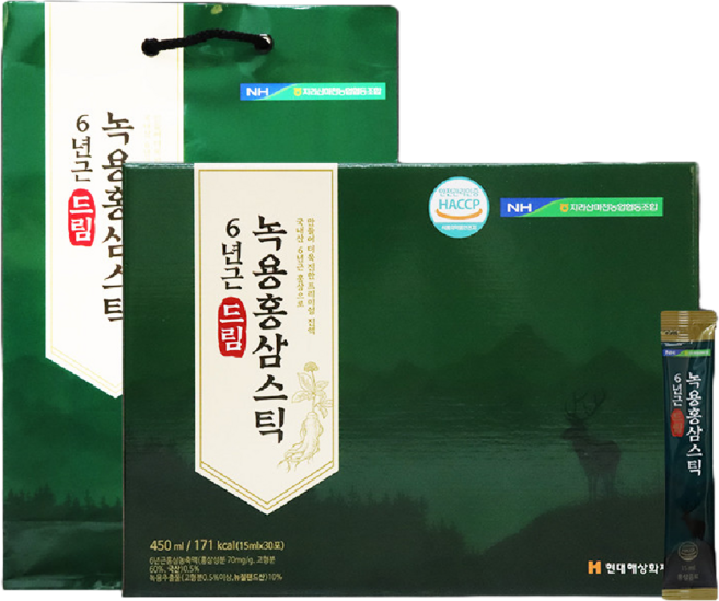 지리산마천농협 6년근 드림녹용홍삼스틱 15g 30포 녹용 홍삼 영지버섯 진액 명절 쇼핑백