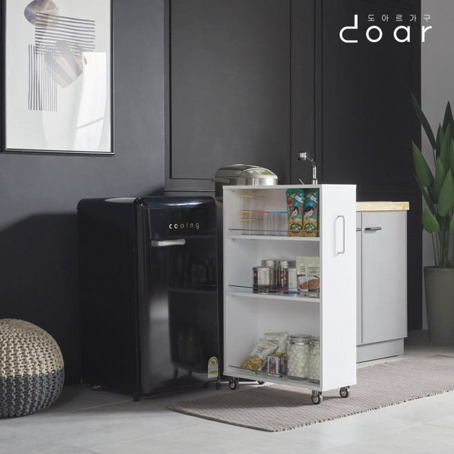도아르 냉장고 옆 슬라이딩 폭좁은 틈새 수납장 300, 보카 소형 틈새수납장, 200 틈새장, 화이트